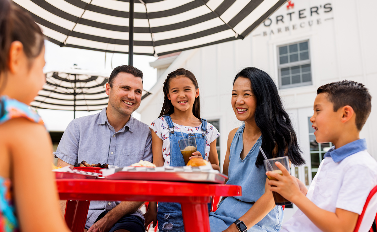 Family Eating Barbeque at Porter's.