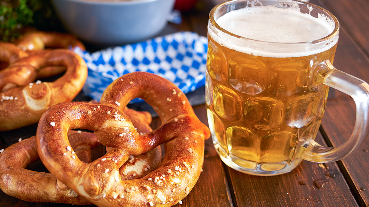 Beer and pretzels at Oktoberfest event