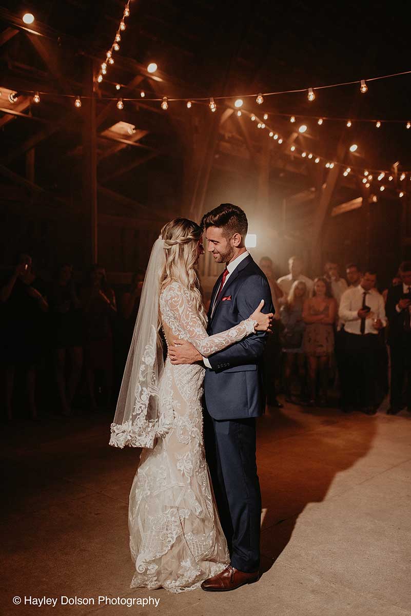 Romantic First Dance Amongst the String Lights