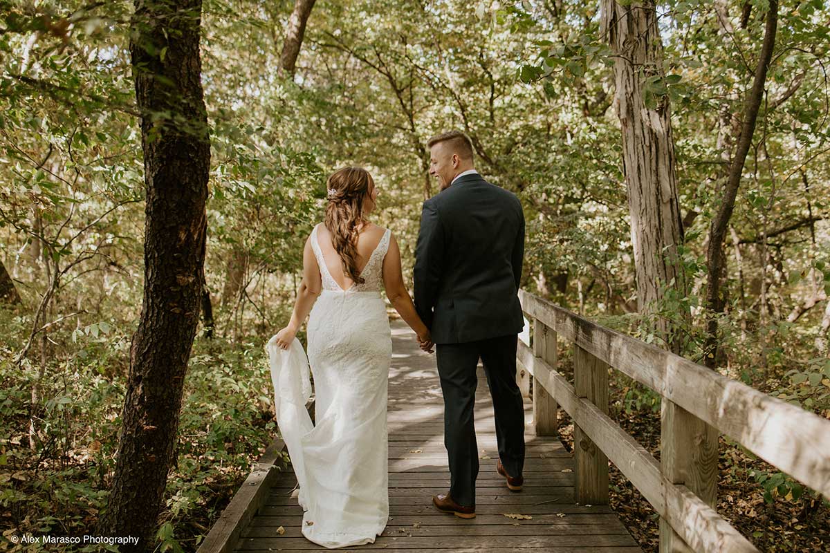 Wedding Couple Walks the Lied Lodge Trails