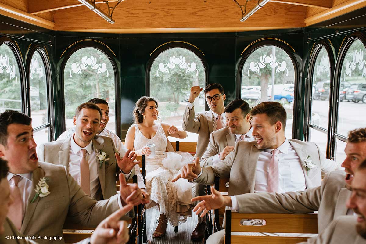 A Wedding Party Celebrates While on the Trolley