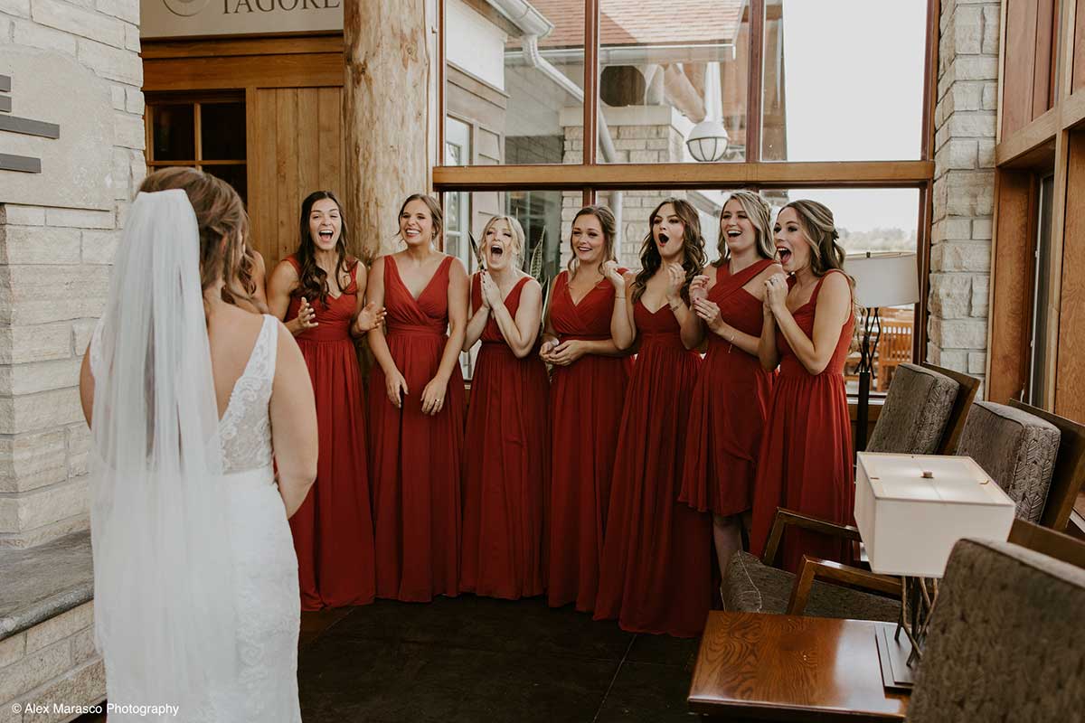 A Bride has a First Look with Her Bridesmaids