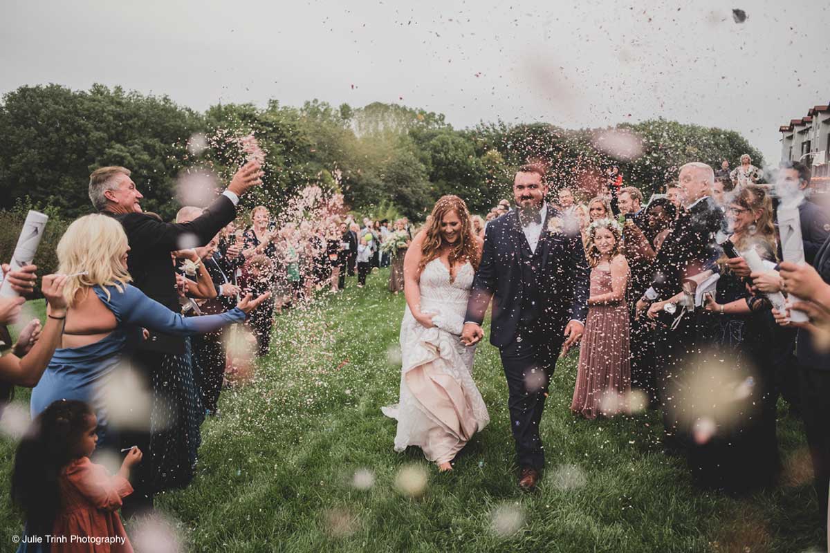 Newlyweds are Showered with Confetti