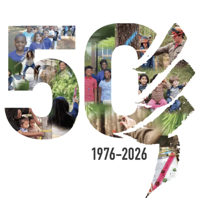 Image of a logo that makes up the number 50 filled with images of kids and has a date of 1976-2026 on it.