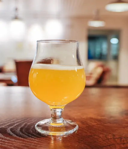 A drink sitting on a table