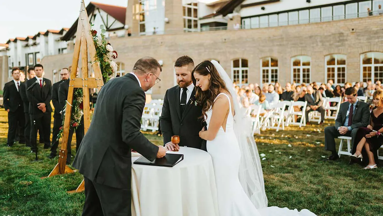 Wedding Ceremony outside of Lied Lodge